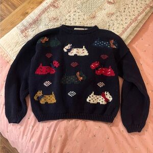 Women's Vintage Navy Sweater with Dog Pattern